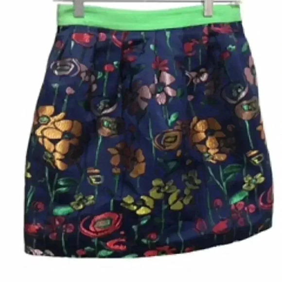 Madchen Blue Metallic Embroidered Floral Mini Skirt Womens Sz 2 - Picture 1 of 13